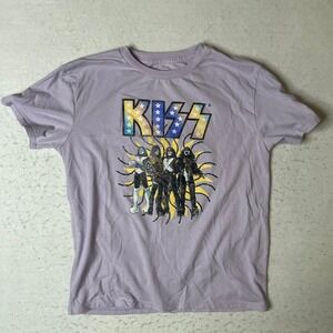KISS Band Graphic T Shirt Lavender Size L Short Sleeve Cotton Polyester